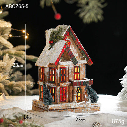 Beleuchtetes Holz-Schneehaus im Retro-Stil