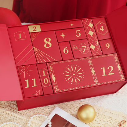 Adventskalender-Geschenkbox, 24 Fächer, mit Goldprägung