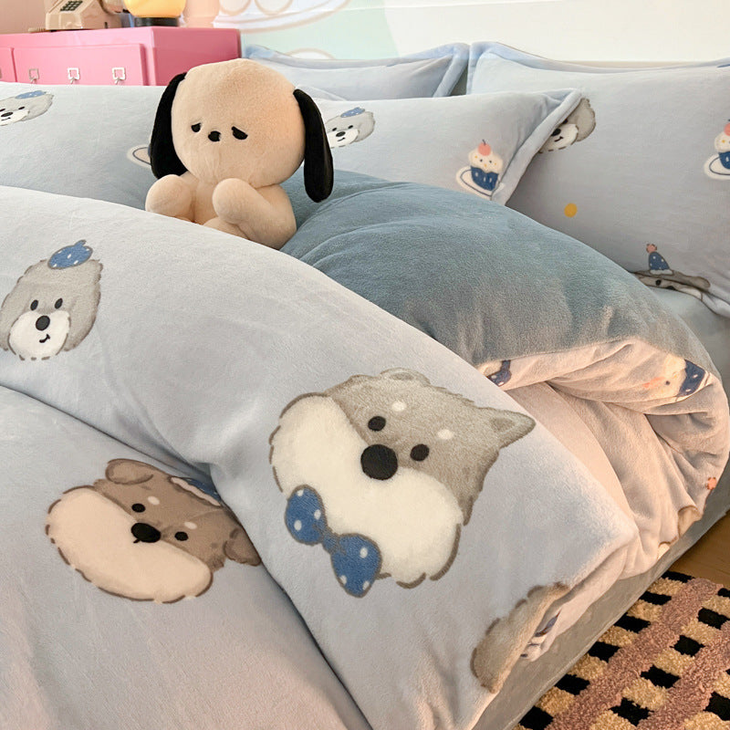 Cartoon-Milchfleece-Bettwäsche, warm und flauschig