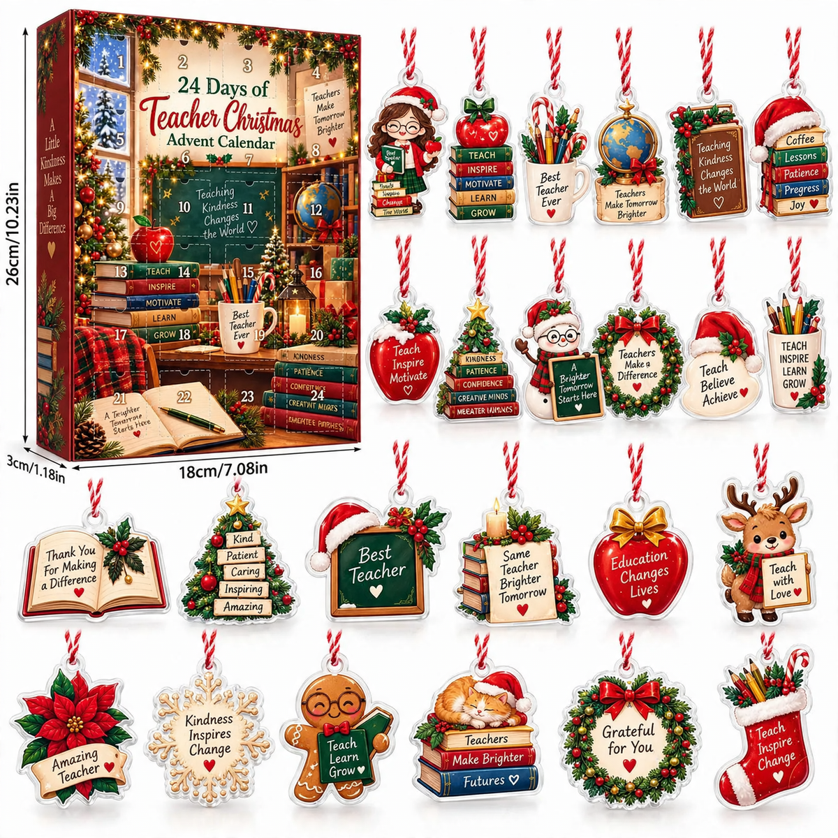 Weihnachts-Countdown-Geschenkbox mit 24 Acryl-Anhängern