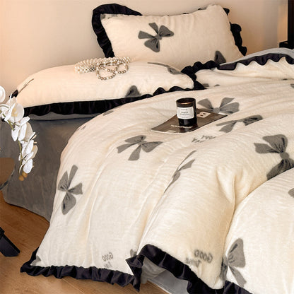 Französisches Milchfaser-Fleece Bettwäsche-Set mit Schleifenmuster