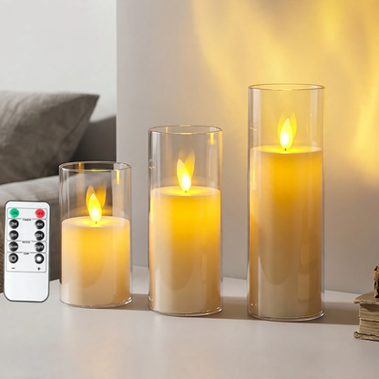 LED-Echtwachs-Optik Kerzenset, 3-teilig