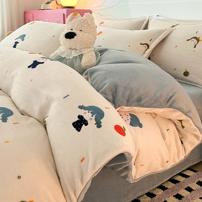 Cartoon-Milchfleece-Bettwäsche, warm und flauschig