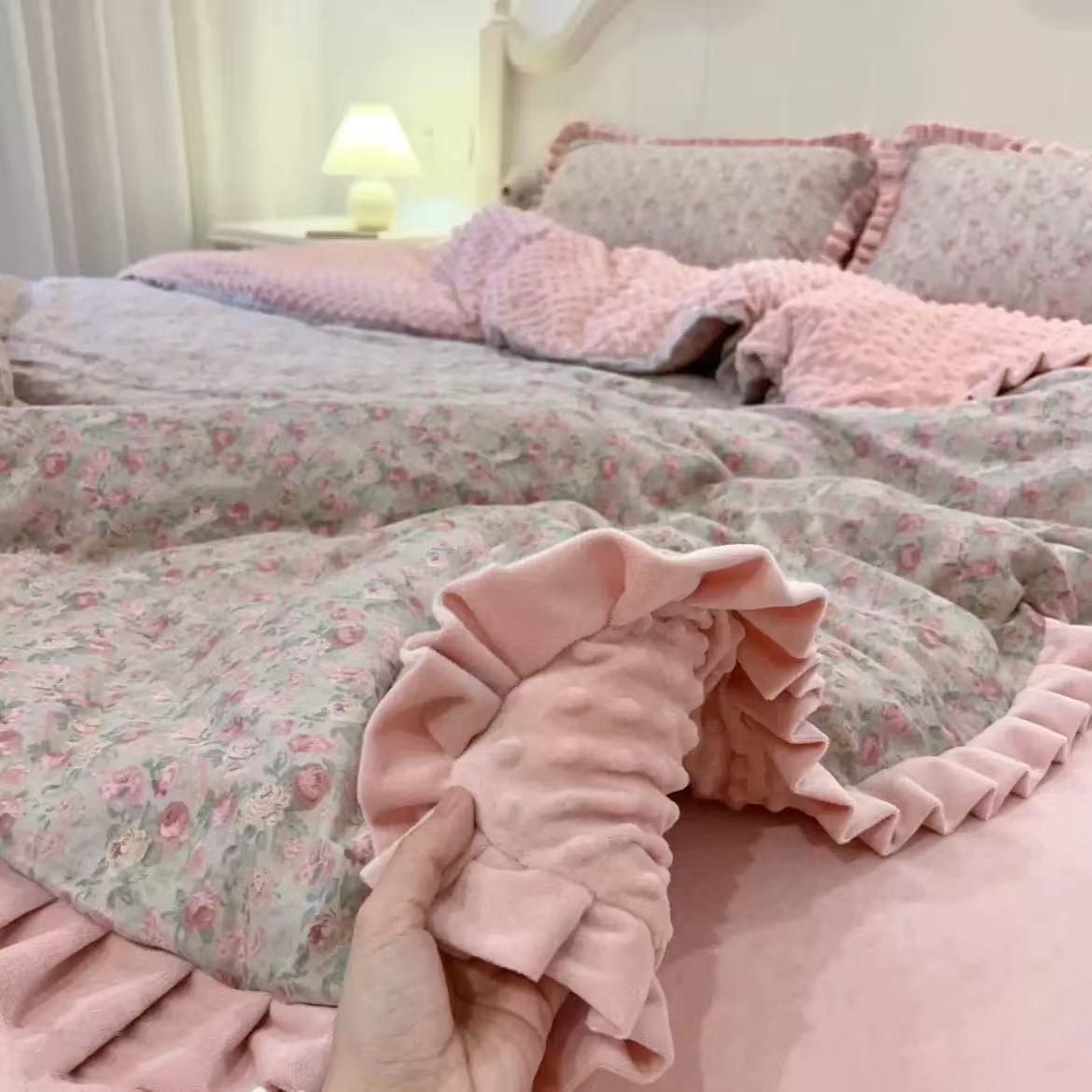 Baumwoll-Bettwäsche-Set mit Fleece-Futter, warm