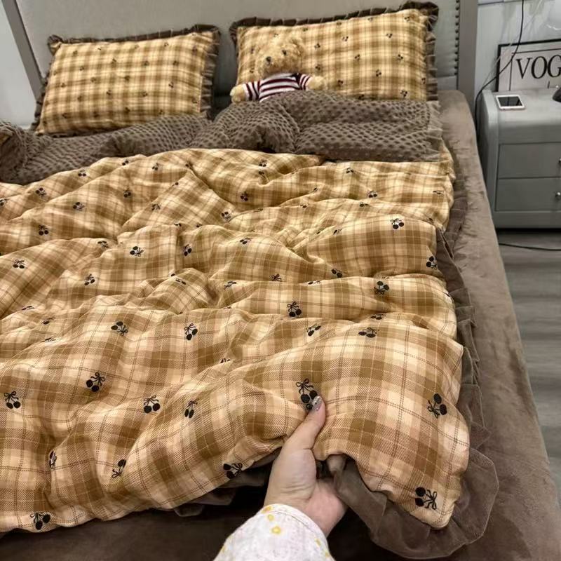 Baumwoll-Bettwäsche-Set mit Fleece-Futter, warm