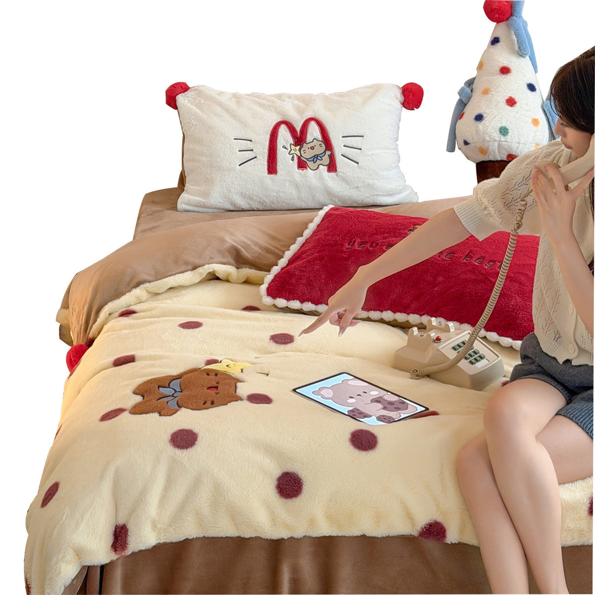 Winter Bettwäsche-Set, Milchfaser-Fleece, Cartoon-Design