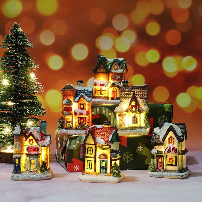 Beleuchtetes Weihnachtshaus aus Kunstharz