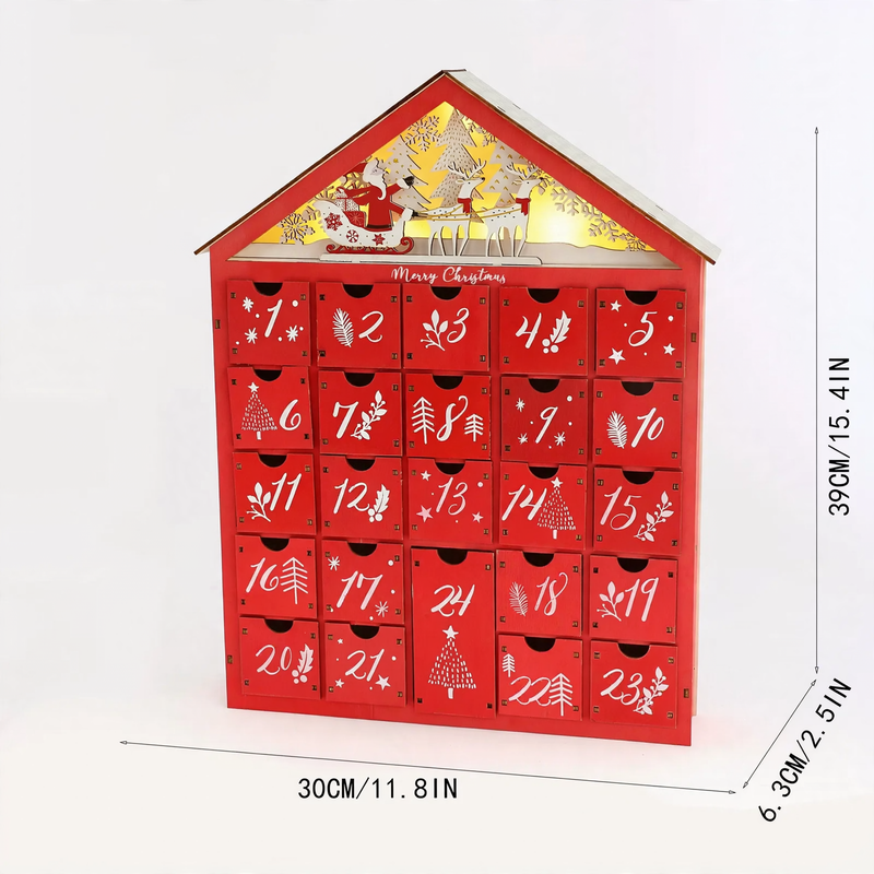 Weihnachts-Adventskalender aus Holz, 24 Fächer