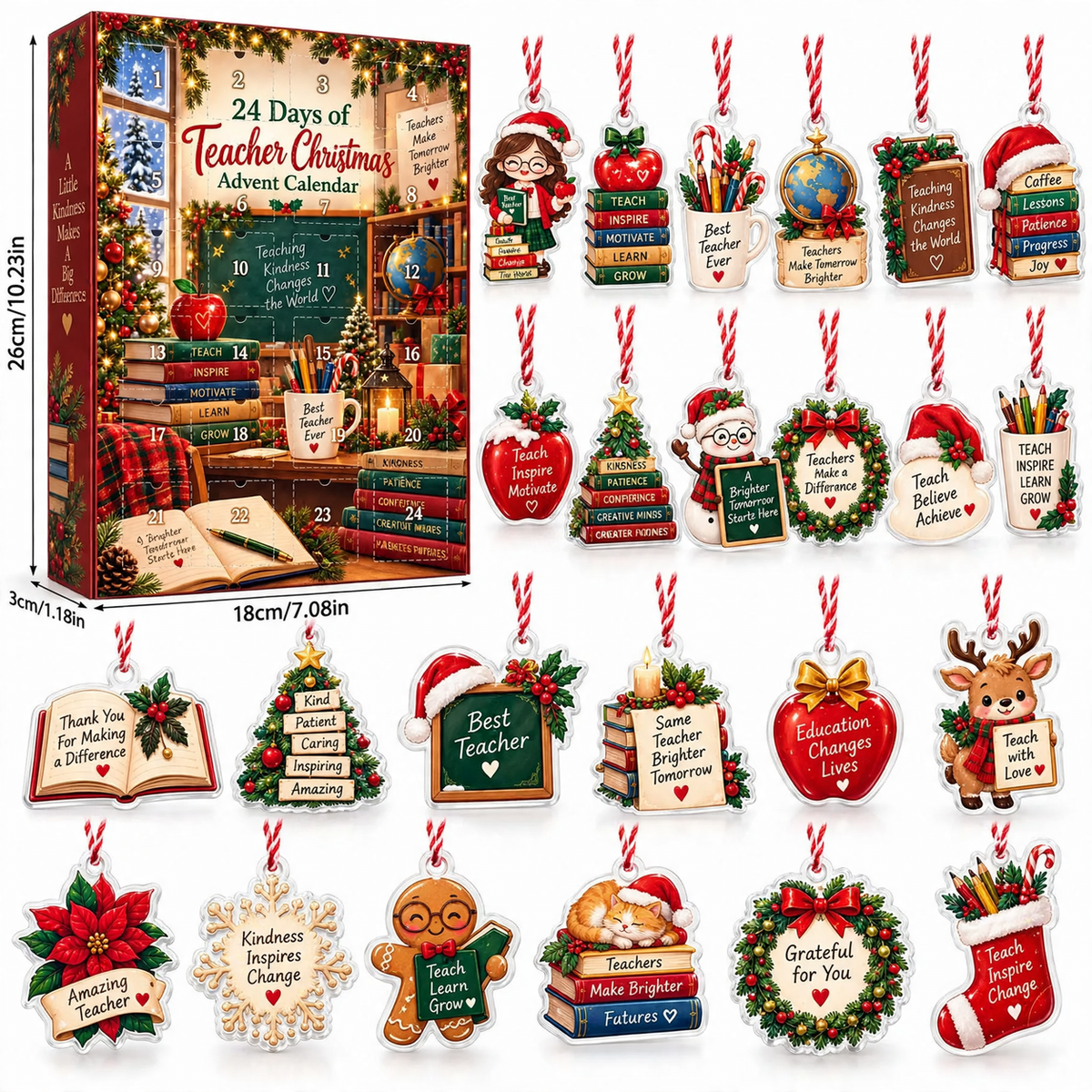 Weihnachts-Countdown-Geschenkbox mit 24 Acryl-Anhängern