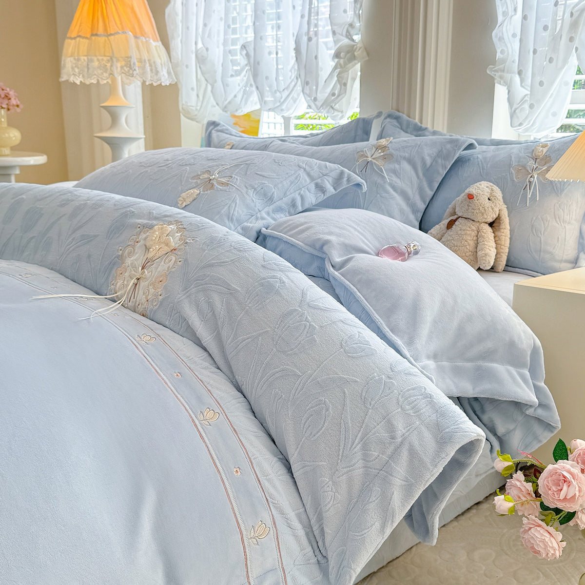 Milchfaser-Fleece Bettwäsche-Set, doppelseitig, 4-teilig