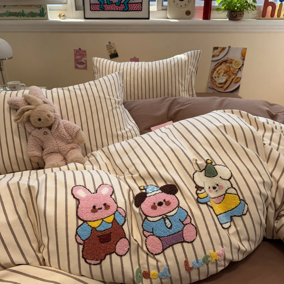 Angerautes Baumwoll-Bettwäsche-Set für Kinder