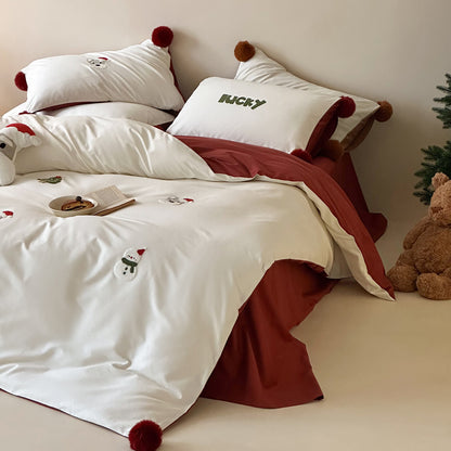 Baumwoll-Bettwäsche-Set, Cartoon-Design, mit Pompons