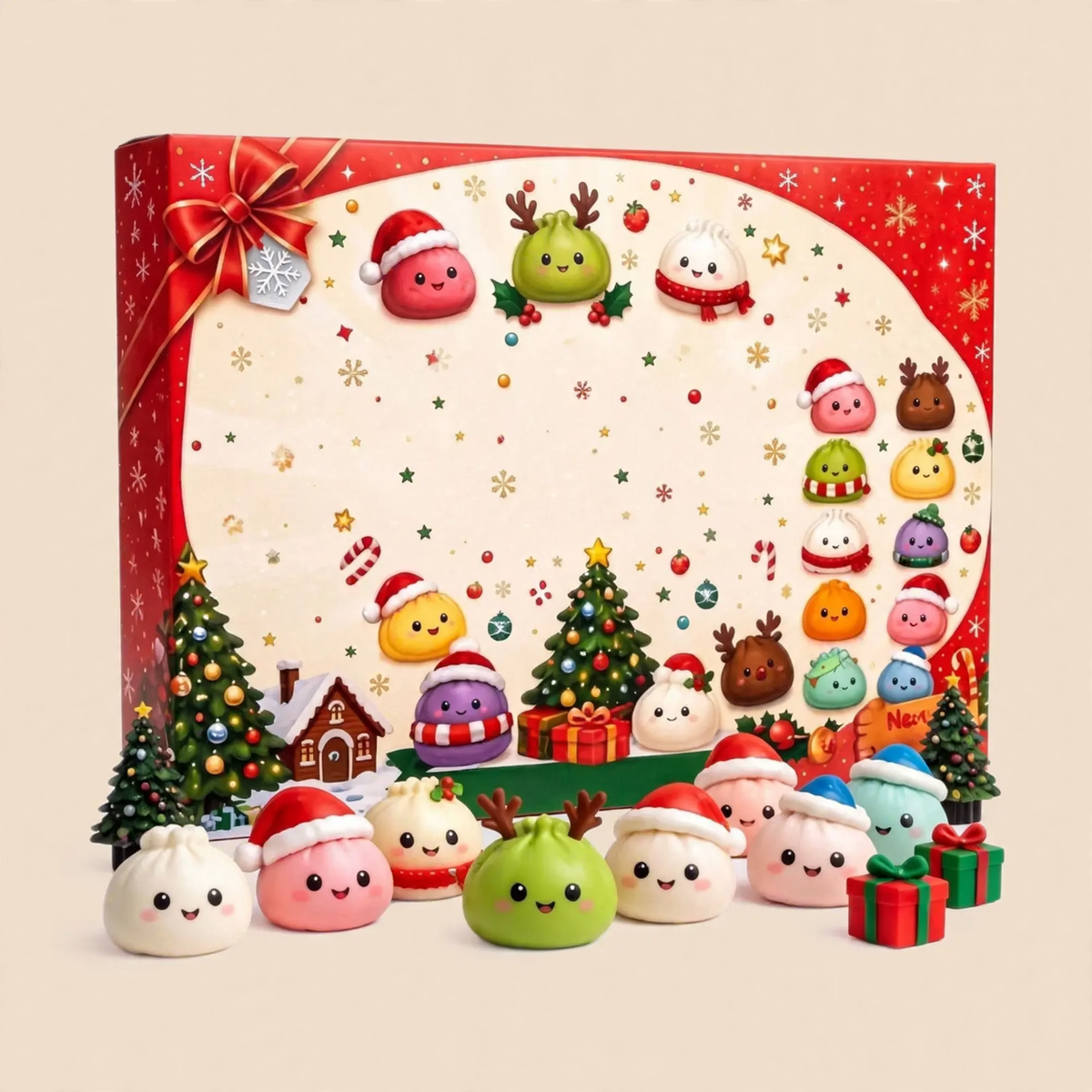 Weihnachts-Adventskalender mit 24 Quetschspielzeugen