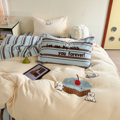 Milchfleece-Bettwäsche-Set, Cartoon-Design, extra warm