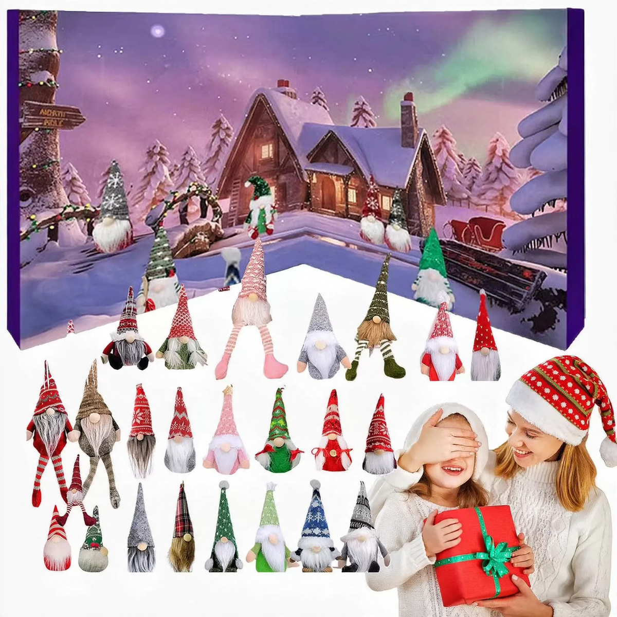 Weihnachts-Adventskalender mit Wichtel-Figuren