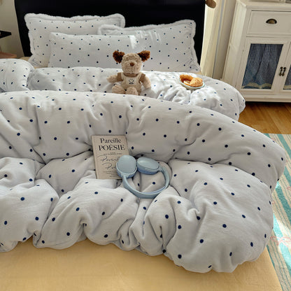 Verspieltes Milchfaser-Fleece Bettwäsche-Set mit Schleifen
