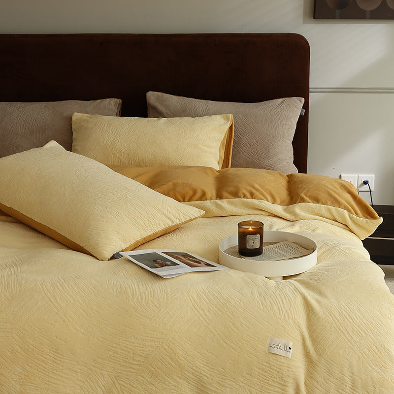 Doppelseitiges Bettwäsche-Set aus Milchfaser-Fleece, winterwarm