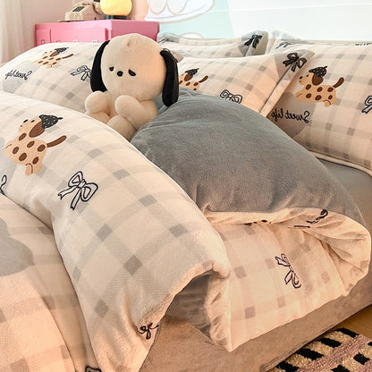 Cartoon-Milchfleece-Bettwäsche, warm und flauschig