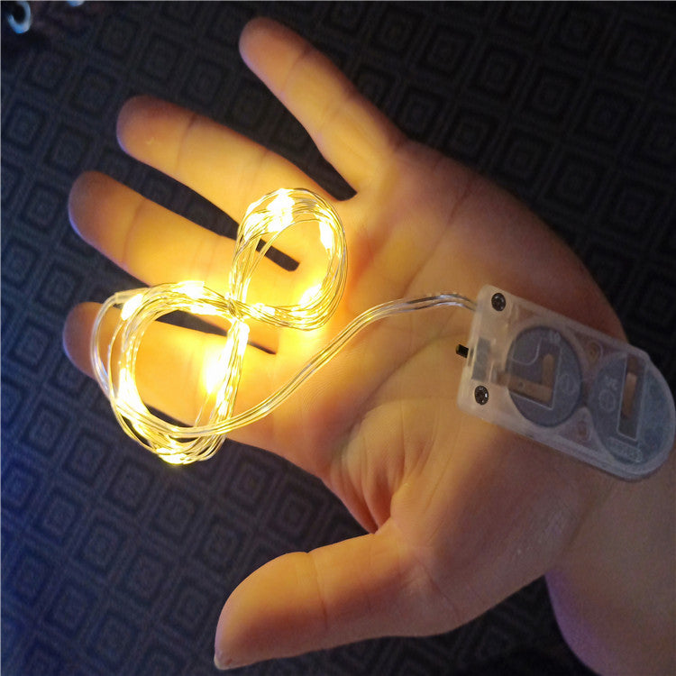 LED-Kupferdraht-Lichterkette mit Knopfzellen, 1 m