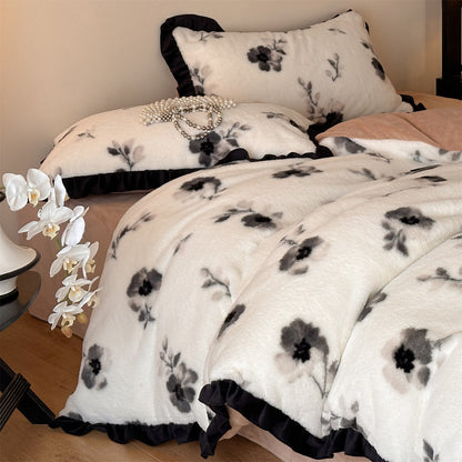 Französisches Milchfaser-Fleece Bettwäsche-Set mit Schleifenmuster