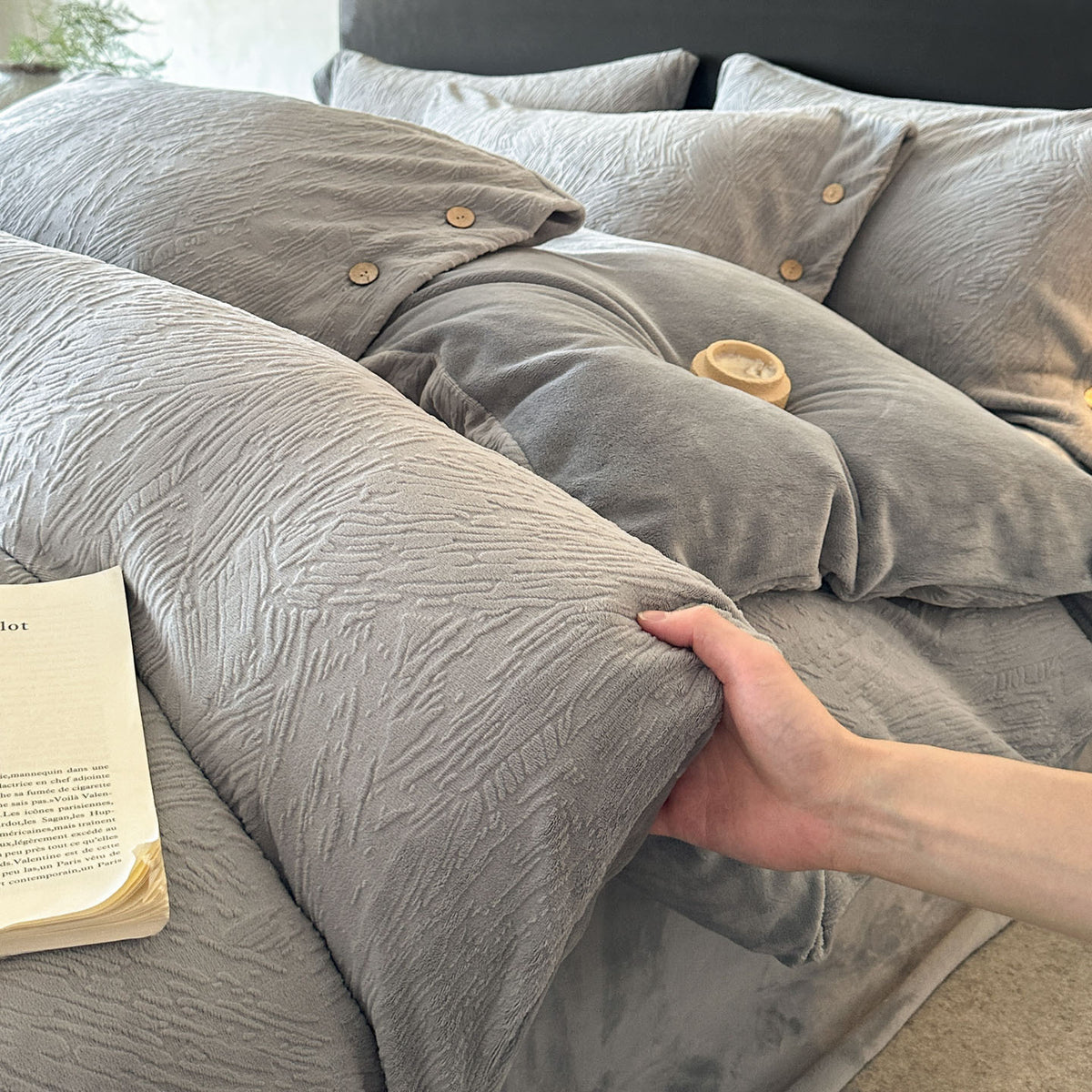 Milchfaser-Fleece Bettwäsche-Set mit Prägung, extra schwer