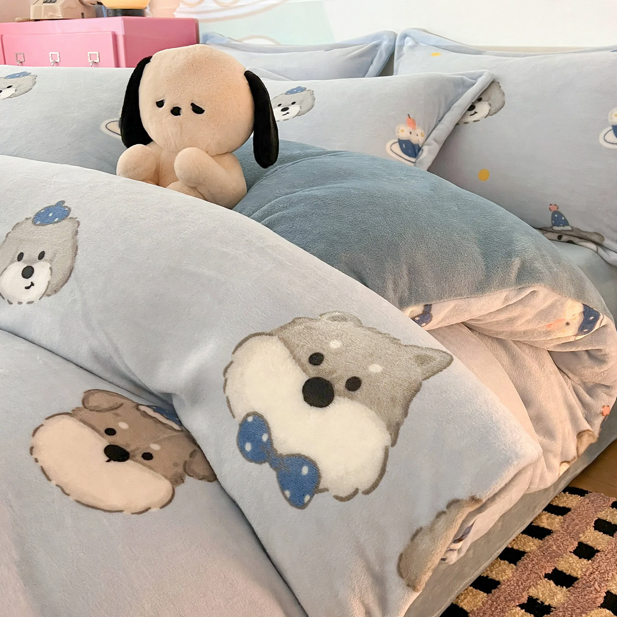 Cartoon-Milchfleece-Bettwäsche, warm und flauschig