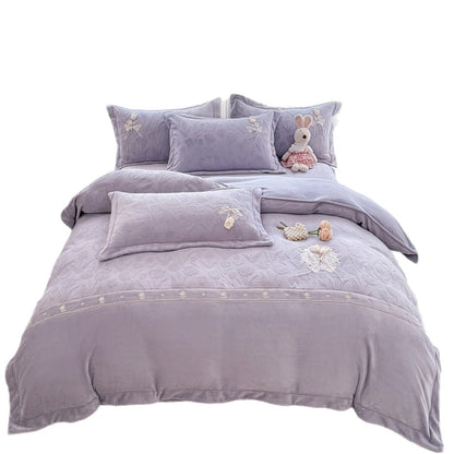 Milchfaser-Fleece Bettwäsche-Set, doppelseitig, 4-teilig