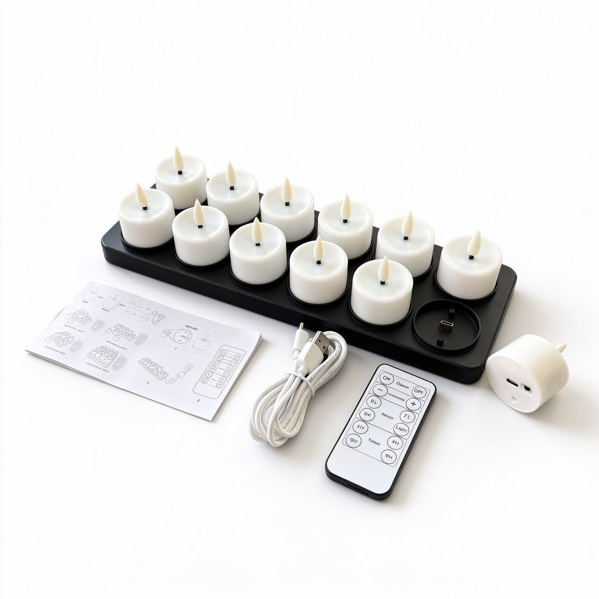 Wiederaufladbares LED-Teelicht-Set mit Ladestation