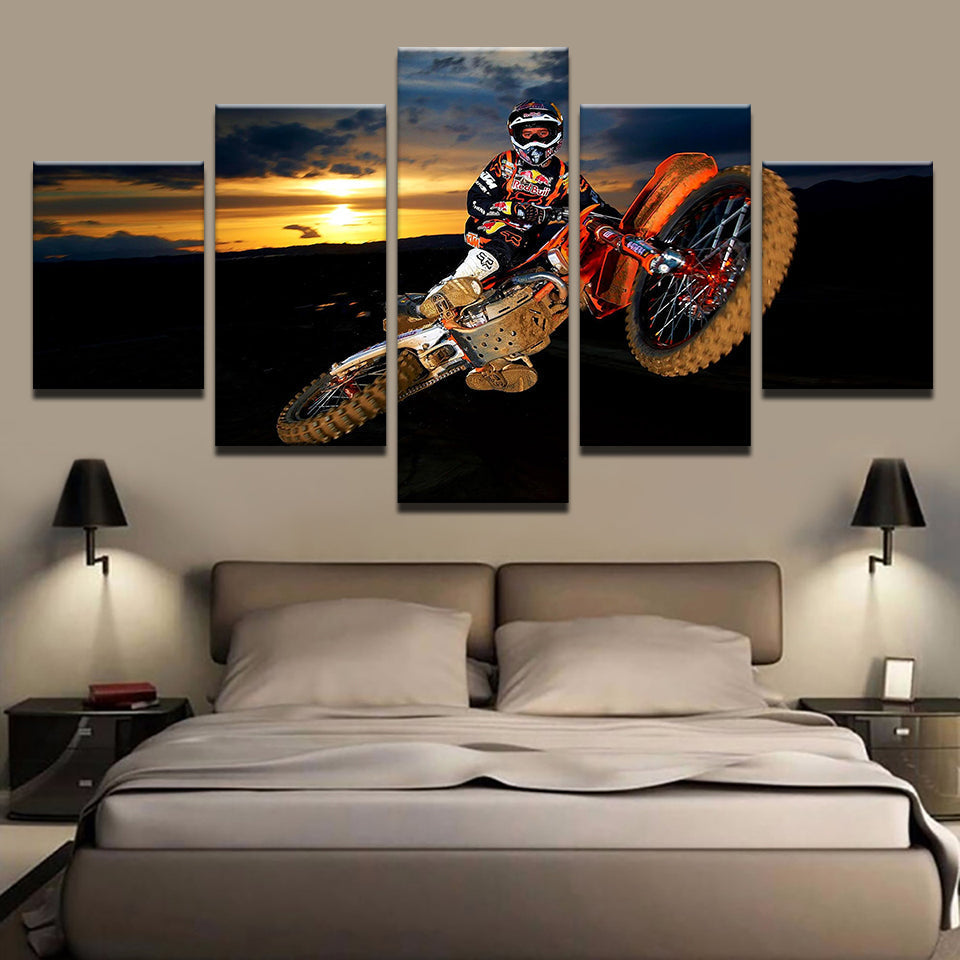 Motorbike Soaring 5 Teile - Leinwand Wandkunst Gemälde