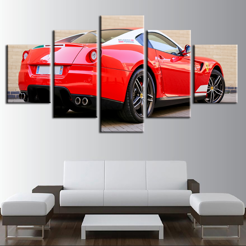 5-teiliges Rückansicht Rot Klassischer Wagen - Leinwand Wandkunst Gemälde