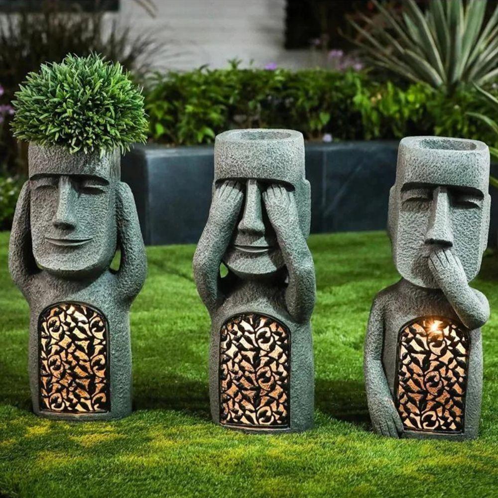 Brehnumentopf mit Gesicht & LED – Dekoration für Garten- und Balkonbeleuchtung | Brehn