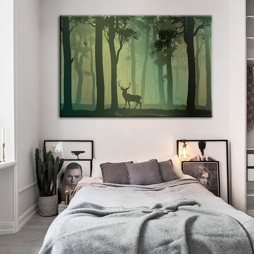 Verzaubertes grünes Tönung Silhouette Reh - Leinwand Wandkunst Malerei