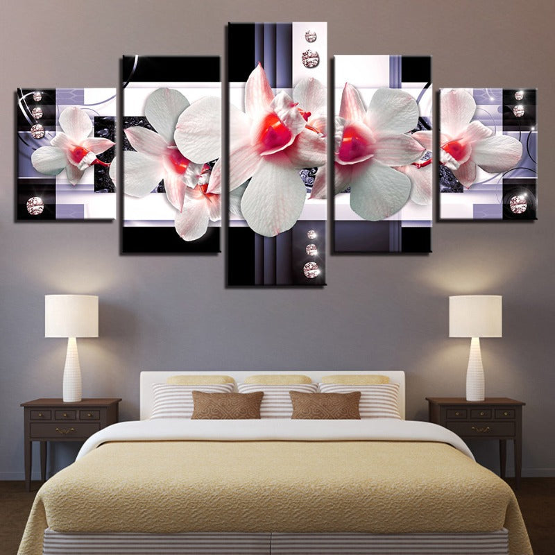 5 Stück Rote Nuance Weiße Blume - Leinwand Wandkunst Gemälde