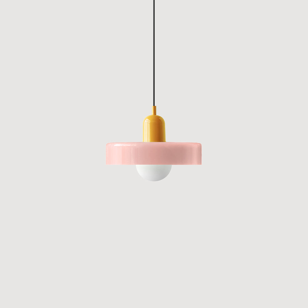 Bunte Glas-Pendelleuchte im Bauhaus-Stil