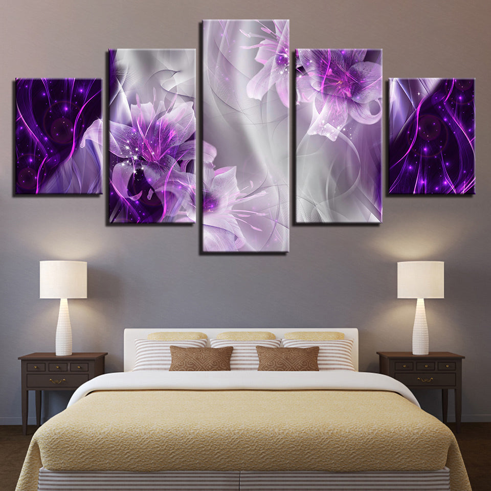 Fantasy Purple Lilien 5 Stück - Leinwand Wandkunst Gemälde