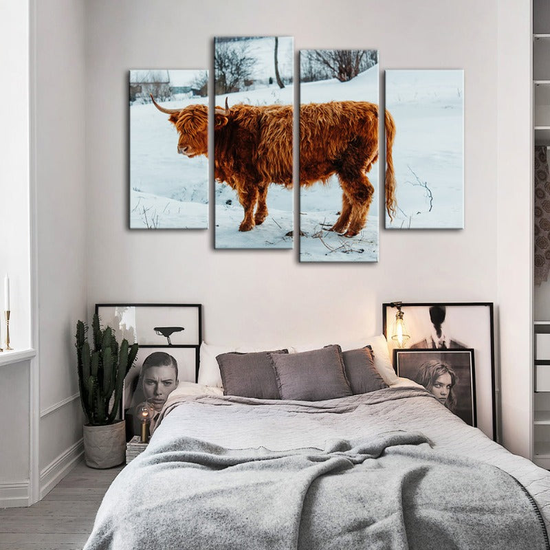 4-teilige lockige Kuh - Canvas Wandkunstgemälde