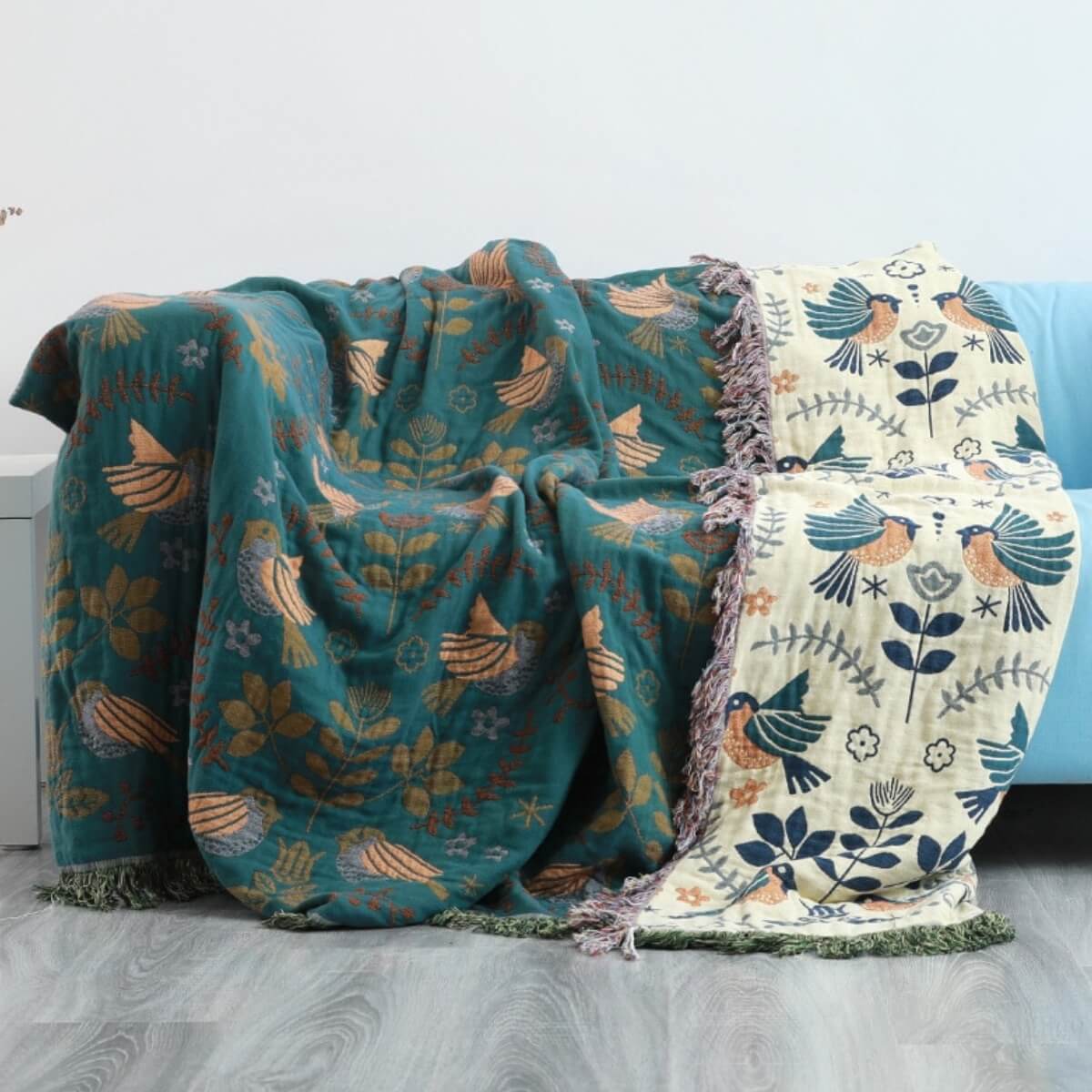 Brehn | Reversible Skandinavische Vogelwurfdecke