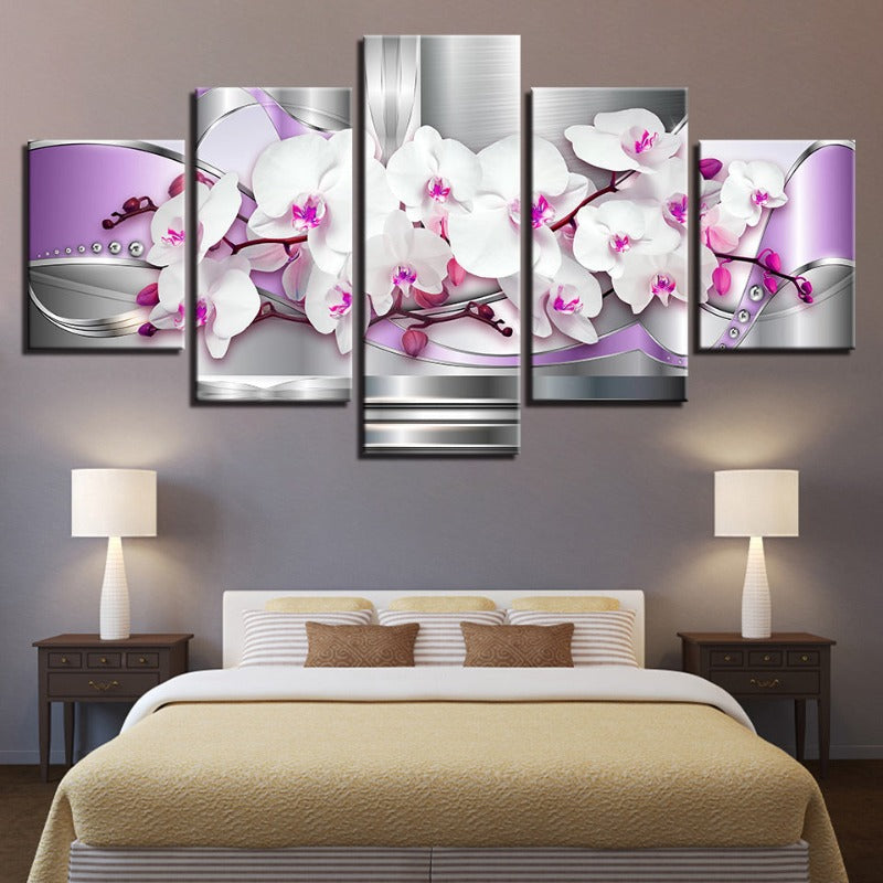 5 Stück Pink Hues Weiße Blume - Leinwand Wandkunst Gemälde