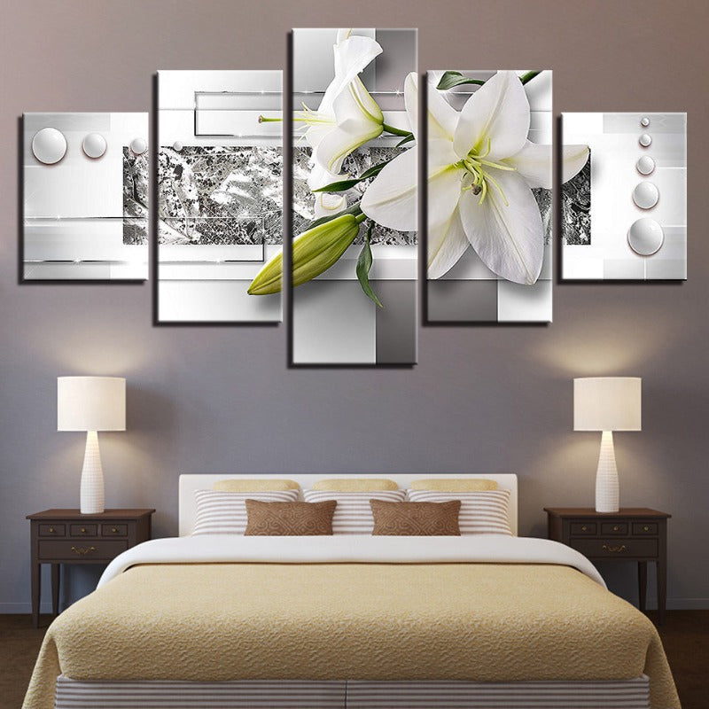 5 Stück Weiße Tulpenblume - Leinwand Wandkunst Gemälde