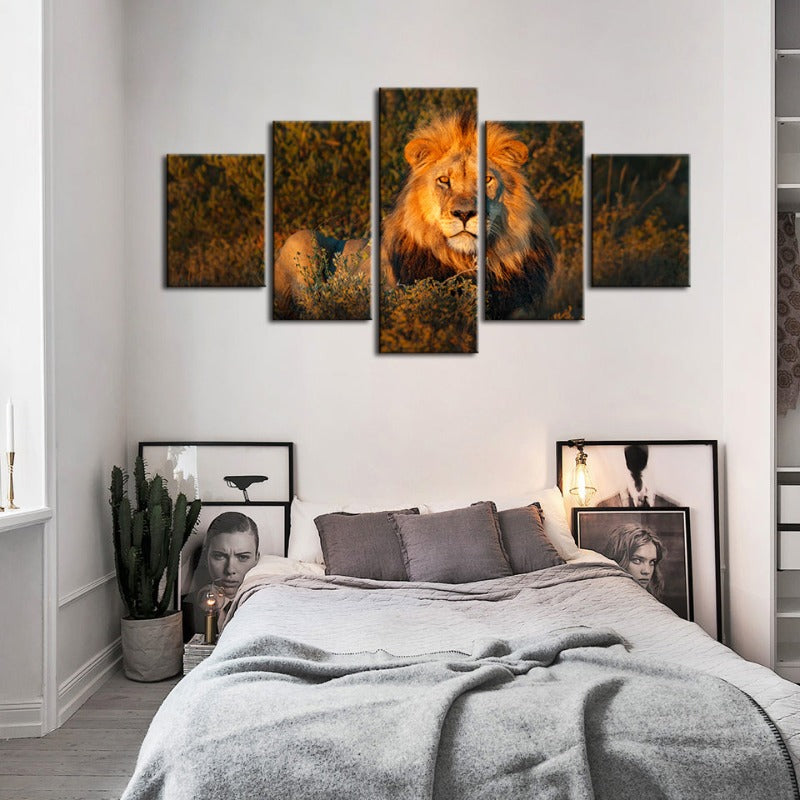 5 Stück Göttlicher Sonnenuntergang Löwe - Leinwand Wandkunst Gemälde