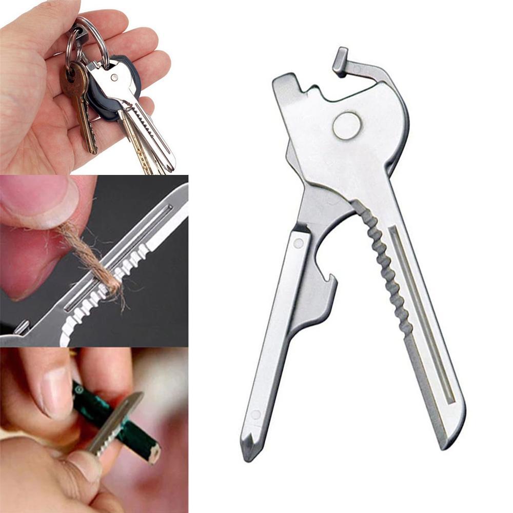 6-in-1-Schlüsselring Multifunktionswerkzeug Mini-Multitool-Schlüsselanhänger Pocket Edelstahl-Klappbar Swiss Tech Einfacher Flaschenöffner-Schlüsselanhänger | Brehn
