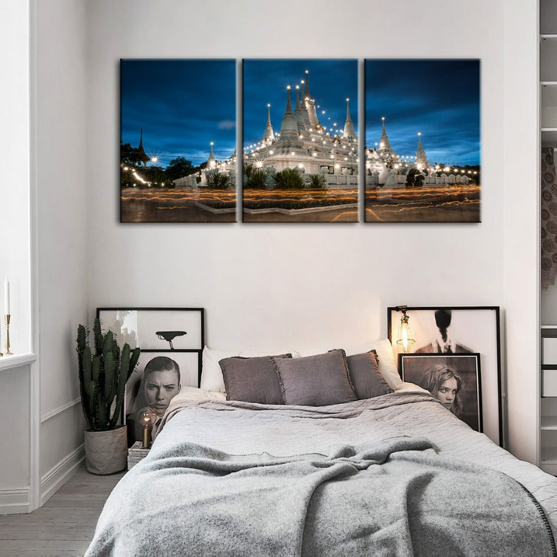 schöne Tempel Nachtzeit-Canvas Wandkunst Gemälde 3 Stücke