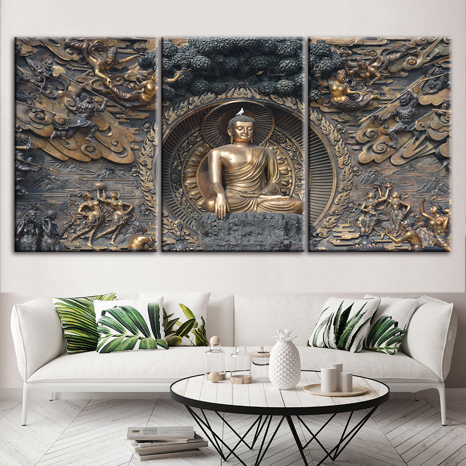 Friedliche Mahavira 3-teilig - Leinwand Wandkunst Malerei
