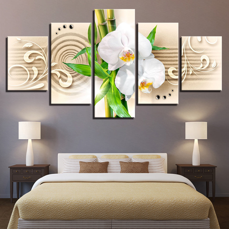 Ruhige weiße Orchideen, 5-teiliges Leinwandbild