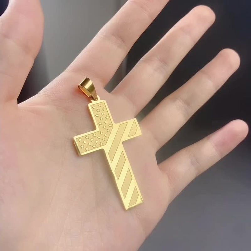 Brehn | Amerikanische Flagge Kreuz Anhänger Halskette