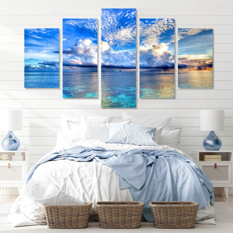 5 Stück Wunderschöne Blaue Meer Landschaft - Leinwand Wandkunst Malerei