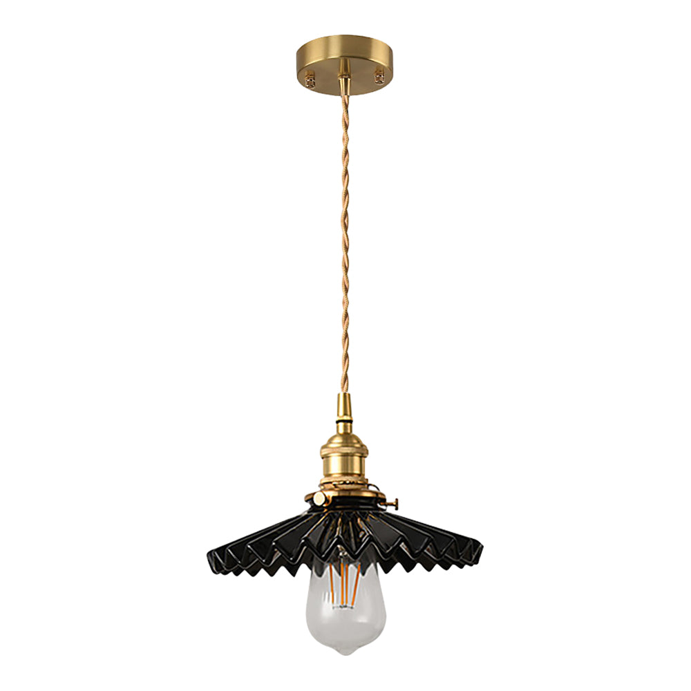 Vintage Keramik Hängelampe mit Falten-Design – Messing LED Pendelleuchte für Esszimmer und Wohnzimmer | Brehn