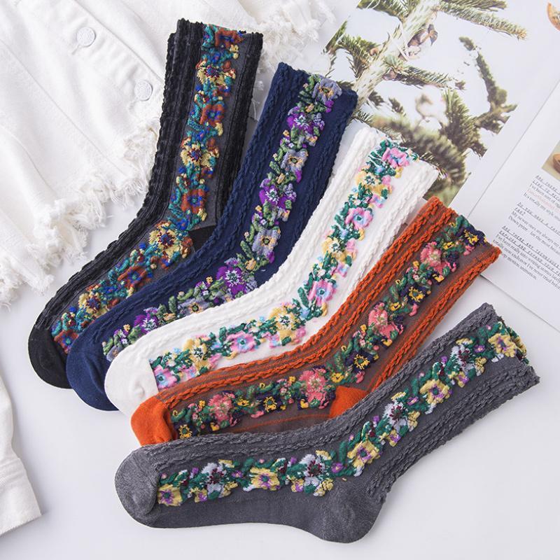 Brehn | Vintage Socken mit Blumenstickerei (5 Paar)