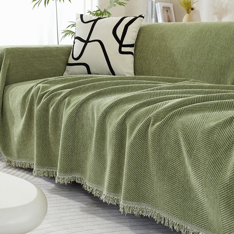 Chenille Decke Fischgrät Quasten Sofaüberwurf