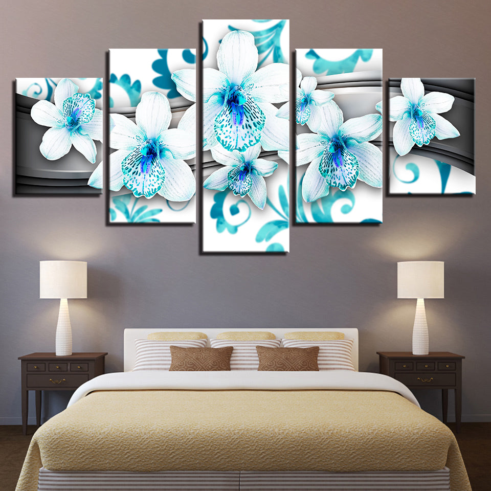 Zarte Blaue Orchideen 5 Teile - Leinwand Wandkunst Malerei